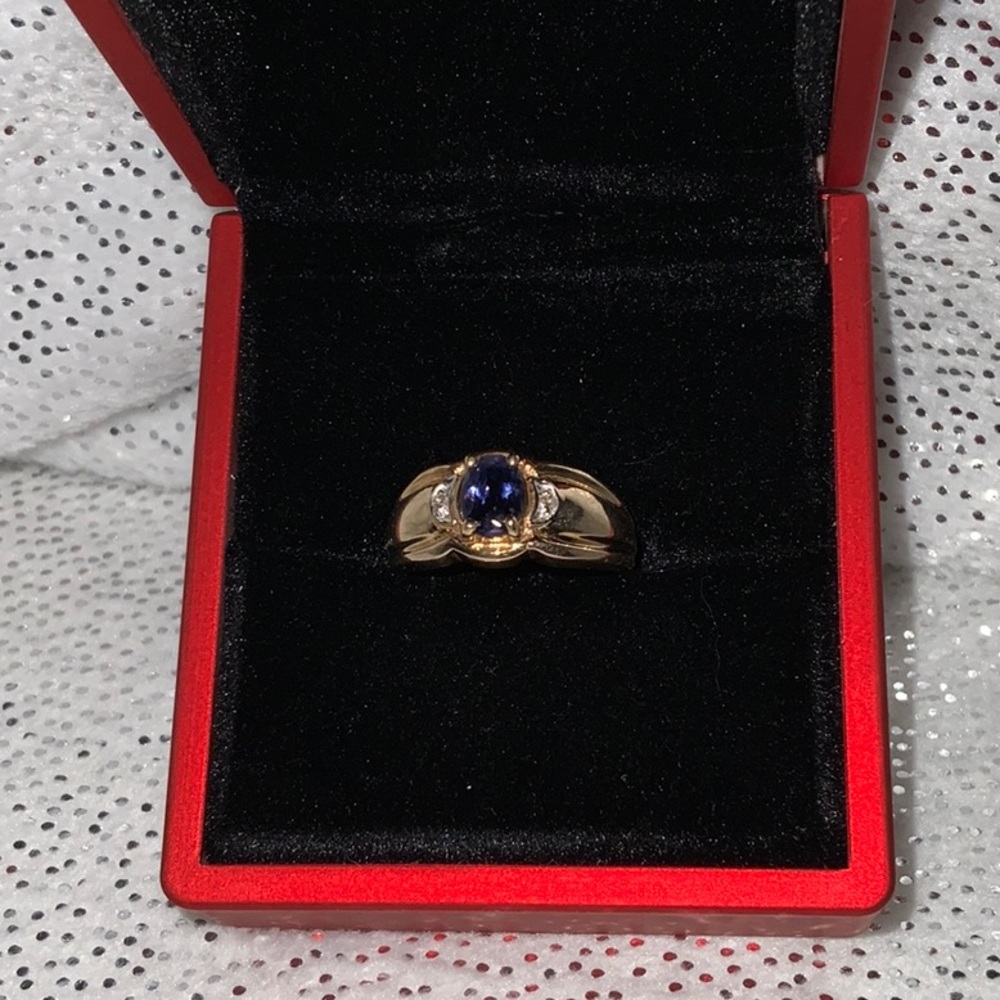 10k Gold Iolite/Diamond Ring Sz 7.5